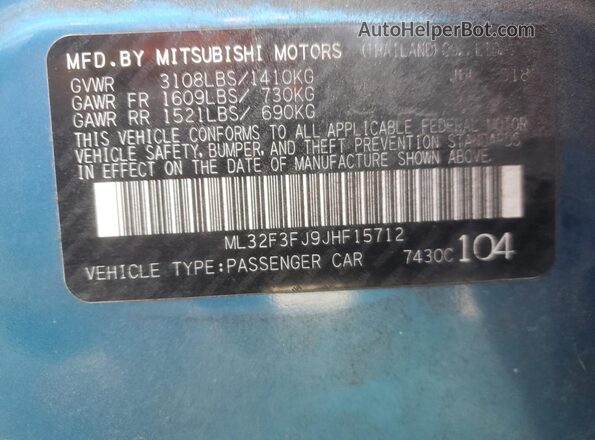 ML32F3FJ9JHF15712 2018 MITSUBISHI MIRAGE Blue Widok komory silnika