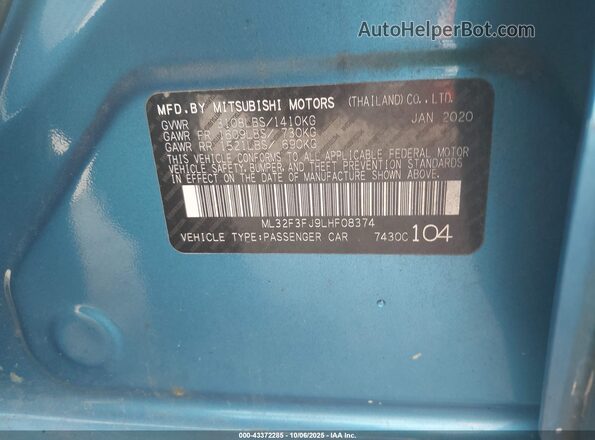 ML32F3FJ9LHF08374 2020 MITSUBISHI MIRAGE G4 Blue 