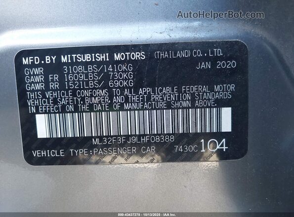 ML32F3FJ9LHF08388 2020 MITSUBISHI MIRAGE G4 Gray Вид підкапотного простору