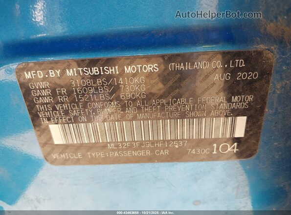ML32F3FJ9LHF12537 2020 MITSUBISHI MIRAGE G4 Blue Շարժիչի բաժամունքի տեսք