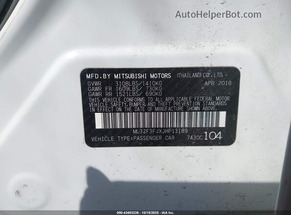 ML32F3FJXJHF13189 2018 MITSUBISHI MIRAGE G4 White 