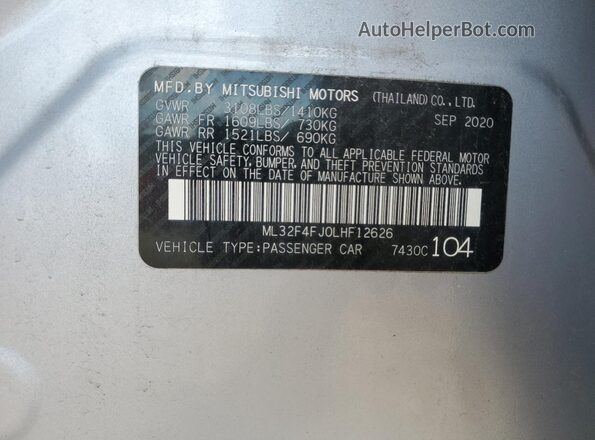 ML32F4FJ0LHF12626 2020 MITSUBISHI MIRAGE Silver Engine compartment view