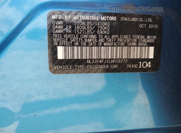 ML32F4FJ1LHF03272 2020 MITSUBISHI MIRAGE Blue Widok komory silnika