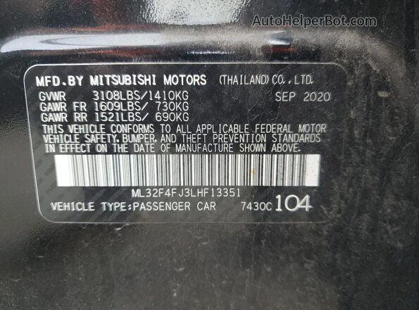 ML32F4FJ3LHF13351 2020 MITSUBISHI MIRAGE Черный Вид подкапотного пространства