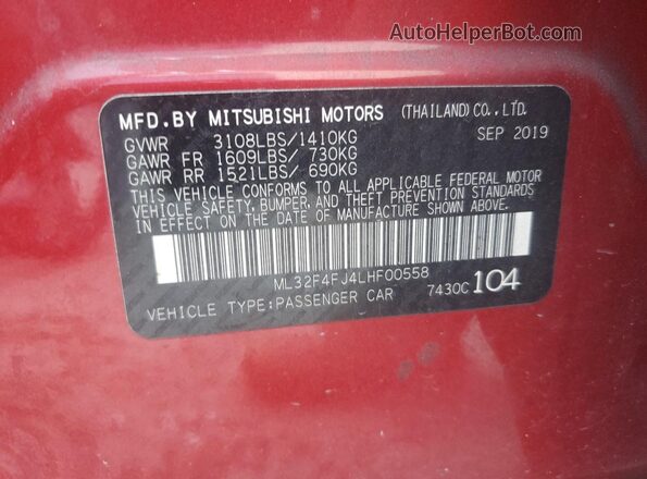 ML32F4FJ4LHF00558 2020 MITSUBISHI MIRAGE Red Вид підкапотного простору