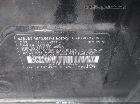 ML32F4FJ7LHF04734 2020 MITSUBISHI MIRAGE G4 Black Vista del compartimento del motor