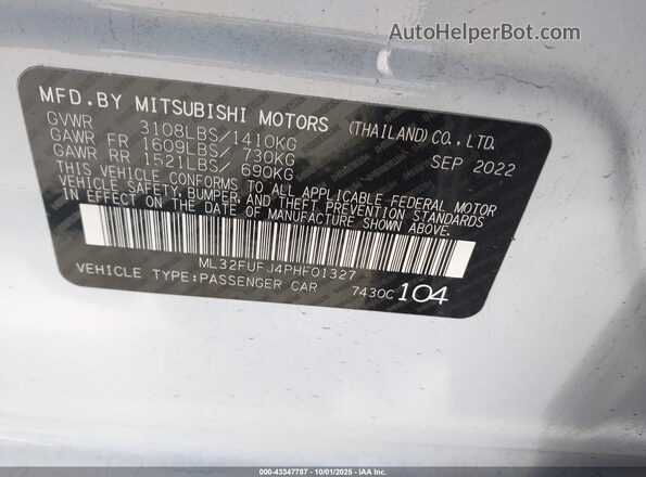 ML32FUFJ4PHF01327 2023 MITSUBISHI MIRAGE G4 White Widok komory silnika