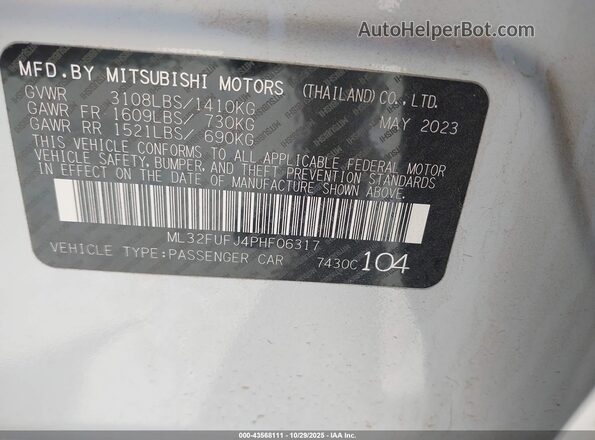 ML32FUFJ4PHF06317 2023 MITSUBISHI MIRAGE G4 White 