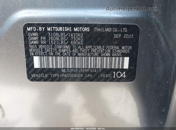 ML32FUFJ5PHF01417 2023 MITSUBISHI MIRAGE G4 Silver Շարժիչի բաժամունքի տեսք
