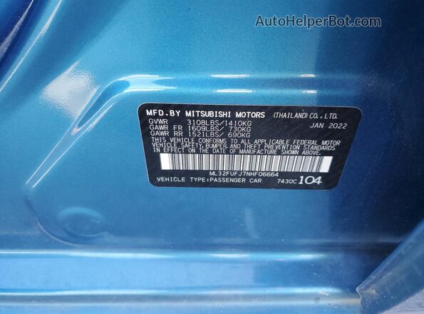 ML32FUFJ7NHF06664 2022 MITSUBISHI MIRAGE Blue 