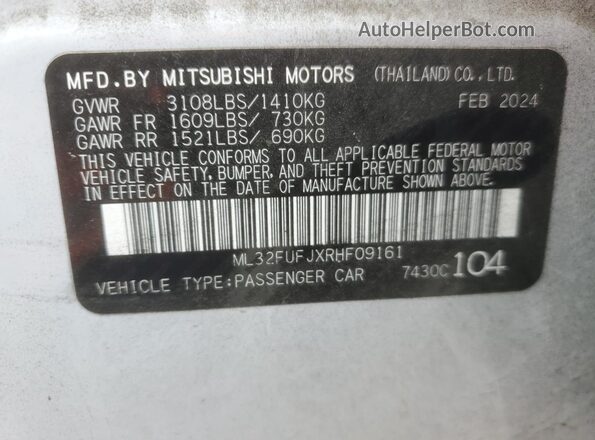 ML32FUFJXRHF09161 2024 MITSUBISHI MIRAGE White Vista del compartimento del motor