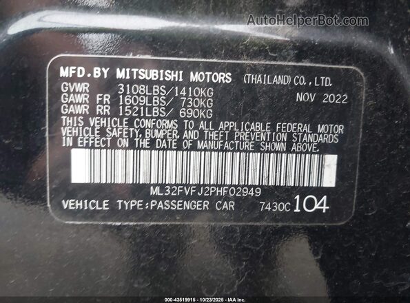 ML32FVFJ2PHF02949 2023 MITSUBISHI MIRAGE G4 Black Շարժիչի բաժամունքի տեսք