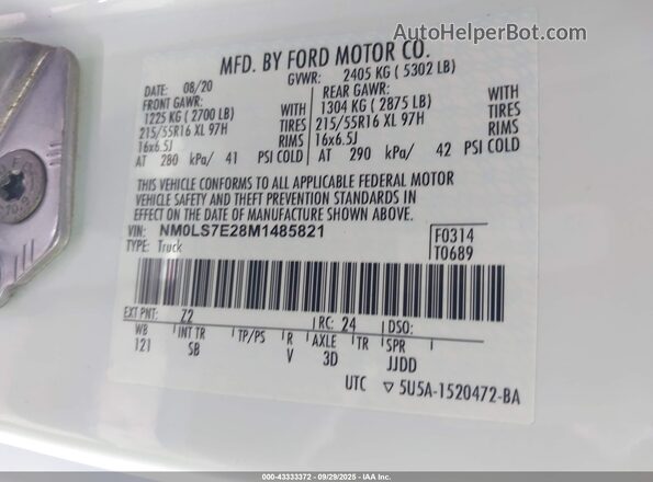 NM0LS7E28M1485821 2021 FORD TRANSIT CONNECT White Engine compartment view