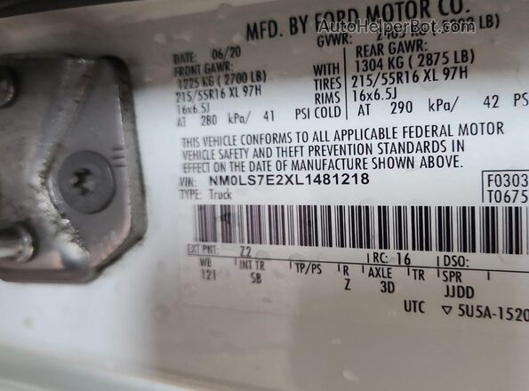 NM0LS7E2XL1481218 2020 FORD TRANSIT CONNECT  