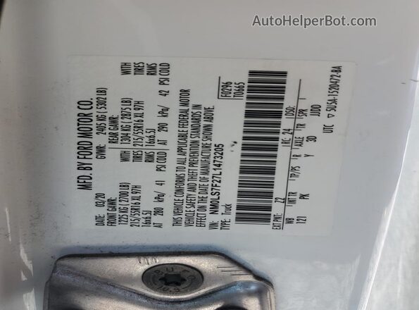 NM0LS7F27L1473205 2020 FORD TRANSIT White Widok naklejki z numerem VIN