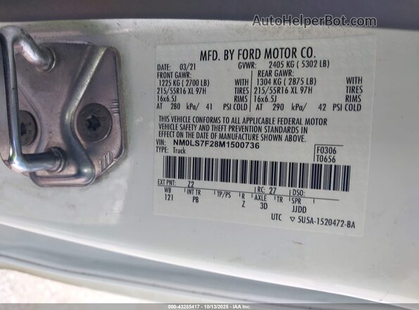 NM0LS7F28M1500736 2021 FORD TRANSIT CONNECT White Widok komory silnika