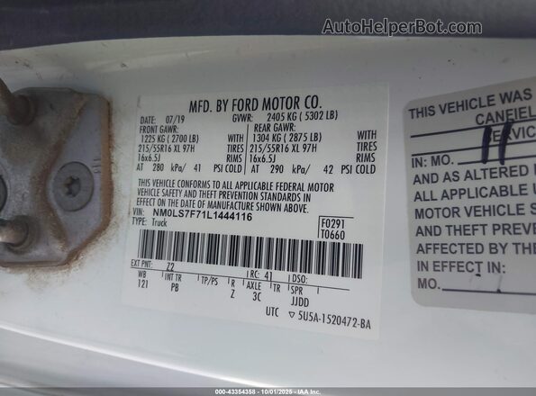 NM0LS7F71L1444116 2020 FORD TRANSIT CONNECT White 