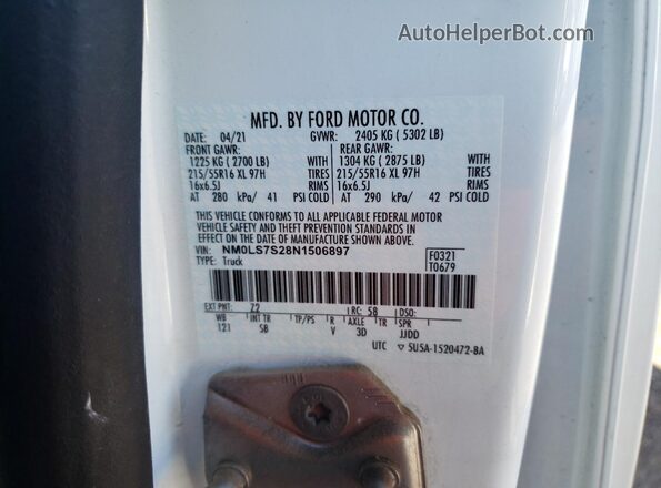 NM0LS7S28N1506897 2022 FORD TRANSIT White Vista de la etiqueta del VIN