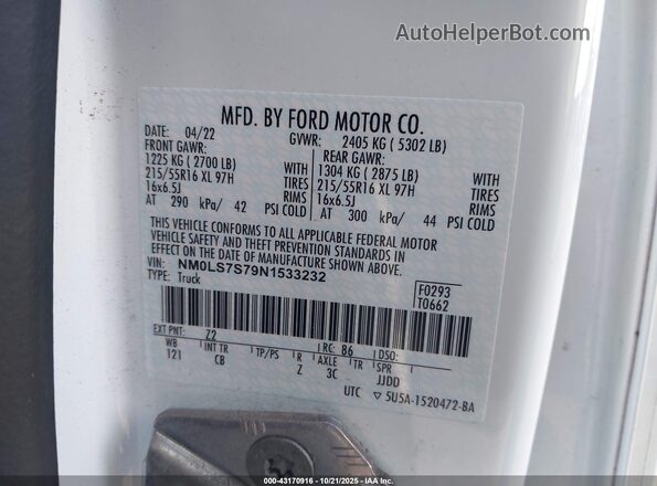 NM0LS7S79N1533232 2022 FORD TRANSIT CONNECT White Շարժիչի բաժամունքի տեսք