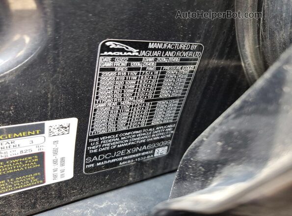 SADCJ2EX9NA693099 2022 JAGUAR F-PACE Gray Widok naklejki z numerem VIN