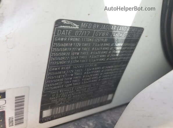 SADCJ2FN6JA260721 2018 JAGUAR F-PACE White Widok komory silnika