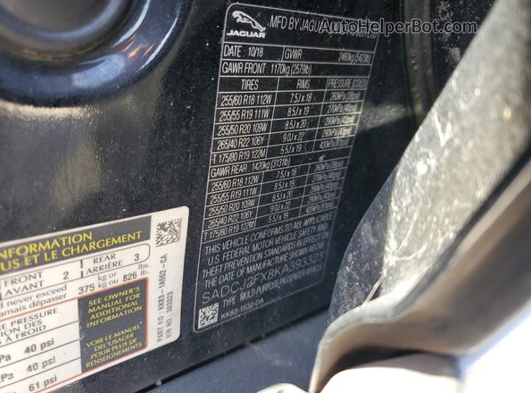 SADCJ2FX8KA393323 2019 JAGUAR F-PACE Black Engine compartment view