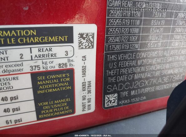 SADCJ2GX7KA367844 2019 JAGUAR F-PACE Red Widok komory silnika