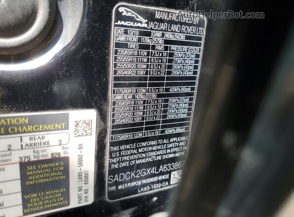 SADCK2GX4LA633867 2020 JAGUAR F-PACE Black Вид наклейки з VIN-кодом