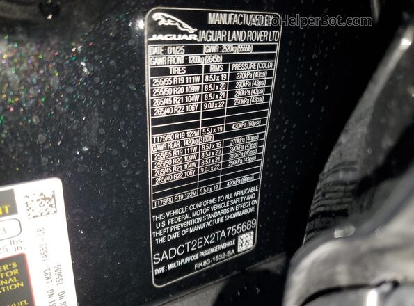 SADCT2EX2TA755689 2026 JAGUAR F-PACE Черный Панорамный вид салона 360°