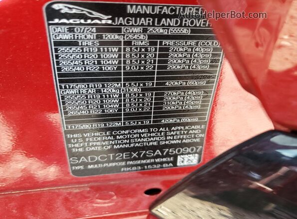 SADCT2EX7SA750907 2025 JAGUAR F-PACE Red Սալոնի 360 աստիճան տեսք