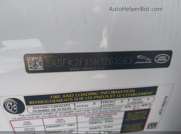 SADFK2FX5K1Z63563 2019 JAGUAR E-PACE White 
