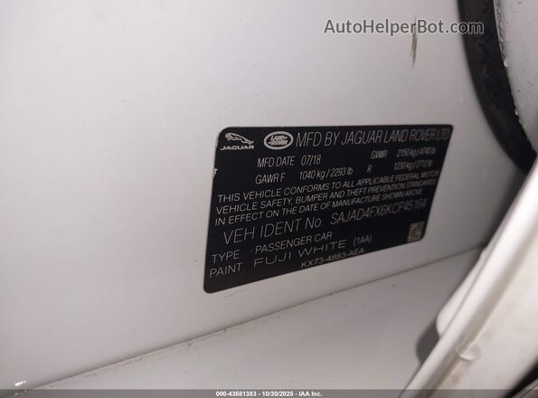 SAJAD4FX6KCP45164 2019 JAGUAR XF White Շարժիչի բաժամունքի տեսք
