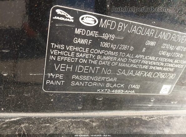 SAJAJ4FX4LCP60790 2020 JAGUAR XF Black ძრავის განყოფილების ხედი
