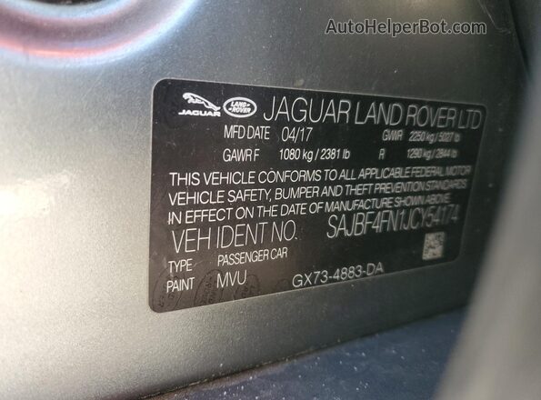 SAJBF4FN1JCY54174 2018 JAGUAR XF Gray 