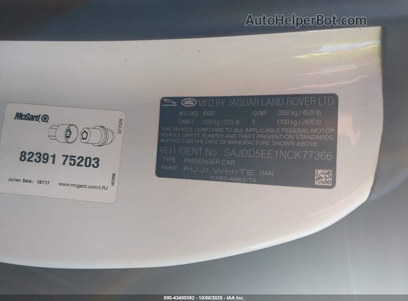 SAJDD5EE1NCK77366 2022 JAGUAR F-TYPE White Engine compartment view
