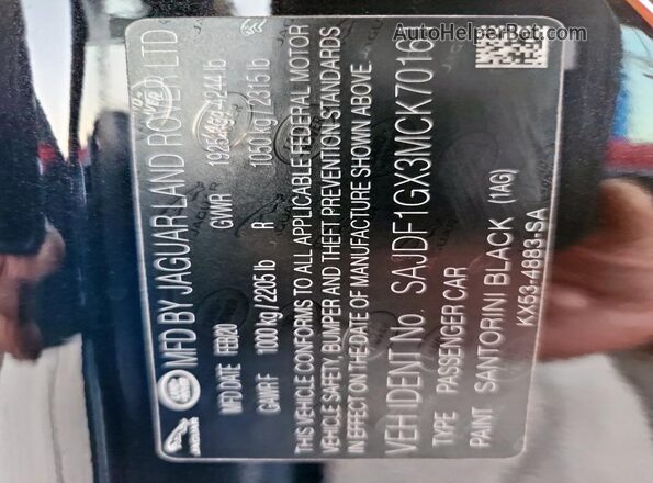 SAJDF1GX3MCK70161 2021 JAGUAR F-TYPE Black Շարժիչի բաժամունքի տեսք