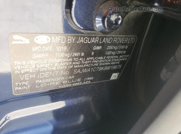 SAJWA1C79K8W19675 2019 JAGUAR XJ Blue Vista del compartimento del motor