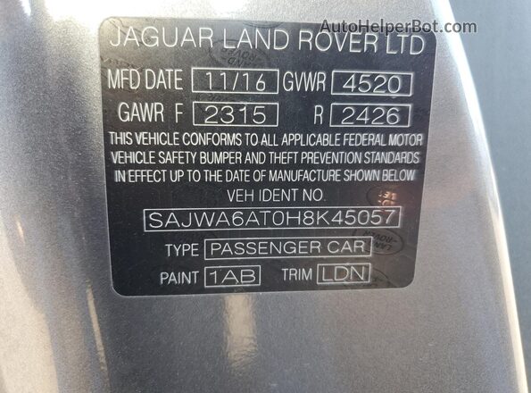 SAJWA6AT0H8K45057 2017 JAGUAR F-TYPE Gray 