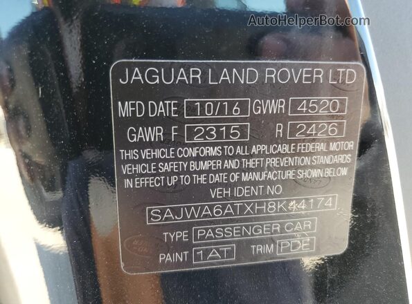 SAJWA6ATXH8K44174 2017 JAGUAR F-TYPE Black Вид наклейки з VIN-кодом
