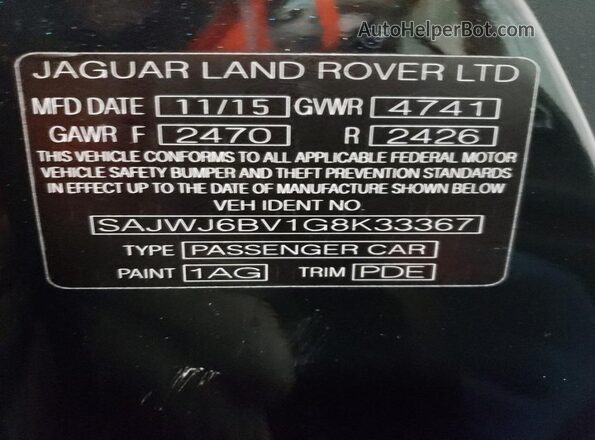 SAJWJ6BV1G8K33367 2016 JAGUAR F-TYPE Black Vista del compartimento del motor