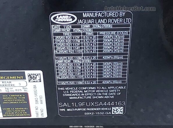 SAL1L9FUXSA444163 2025 LAND ROVER RANGE ROVER SPORT Черный Вид подкапотного пространства