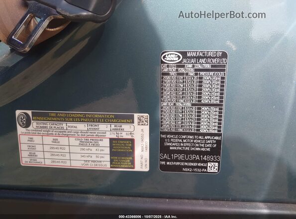 SAL1P9EU3PA148933 2023 LAND ROVER RANGE ROVER SPORT Green Widok komory silnika