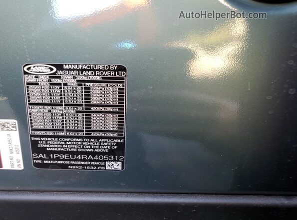 SAL1P9EU4RA405312 2024 LAND ROVER RANGE Teal VIN sticker view