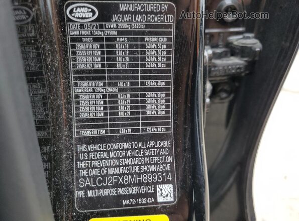 SALCJ2FX8MH899314 2021 LAND ROVER DISCOVERY Black Панорамний вид салону 360°