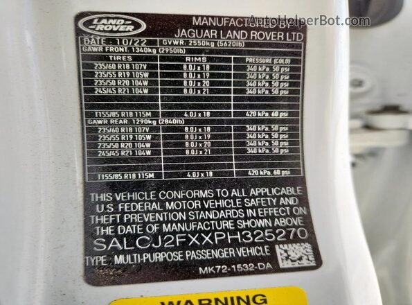 SALCJ2FXXPH325270 2023 LAND ROVER DISCOVERY White Սալոնի 360 աստիճան տեսք