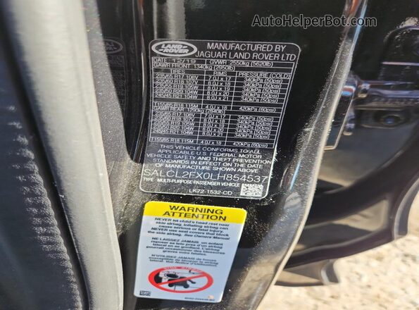 SALCL2FX0LH854537 2020 LAND ROVER DISCOVERY Black Вид наклейки з VIN-кодом
