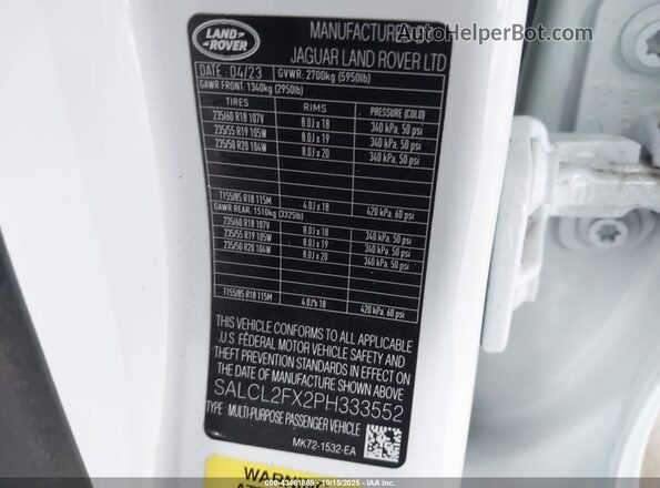 SALCL2FX2PH333552 2023 LAND ROVER DISCOVERY SPORT White Widok komory silnika