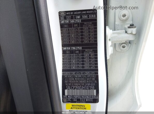 SALCP2RX0JH747159 2018 LAND ROVER DISCOVERY SPORT White Вид підкапотного простору