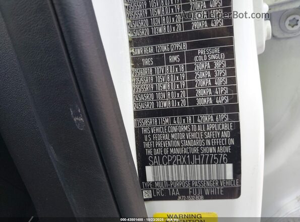 SALCP2RX1JH777576 2018 LAND ROVER DISCOVERY SPORT White Engine compartment view