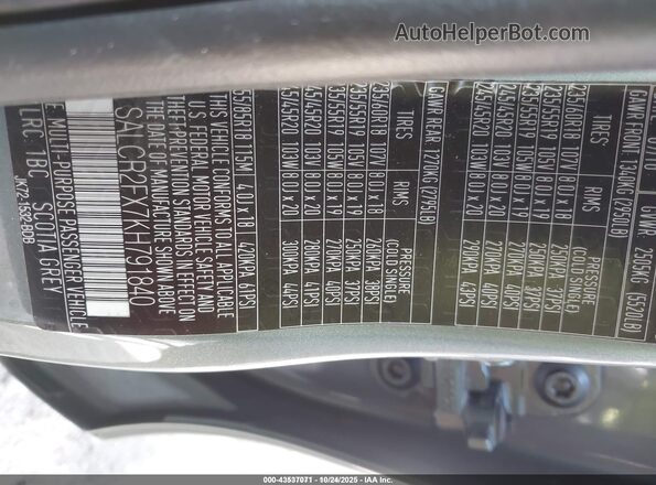 SALCR2FX7KH791840 2019 LAND ROVER DISCOVERY SPORT Серебряный Вид подкапотного пространства